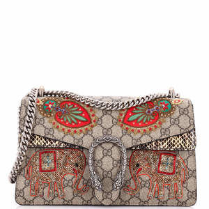 Gucci Small Dionysus Bag Embroidered GG Coated Canvas with Python